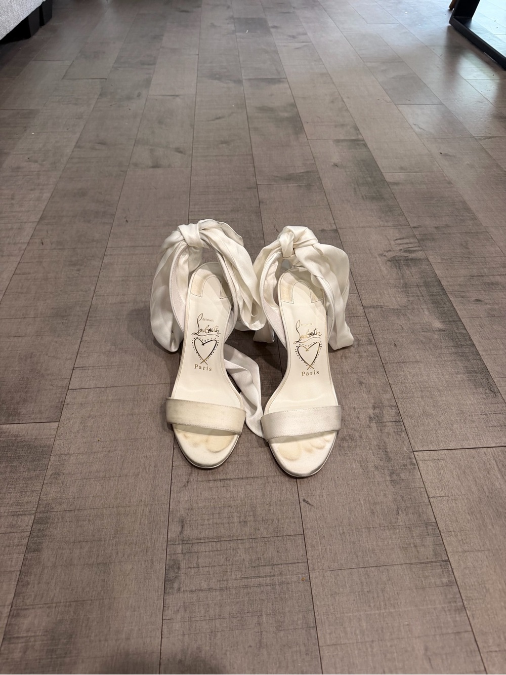 Christian Louboutin White Satin Tie-Ankle Heeled Sandals